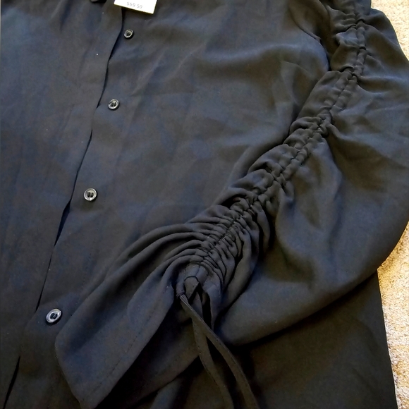 NWT Women's Black Button Down Shirt XXSMALL | 100% polyester | High Low Design - Picture 3 of 5